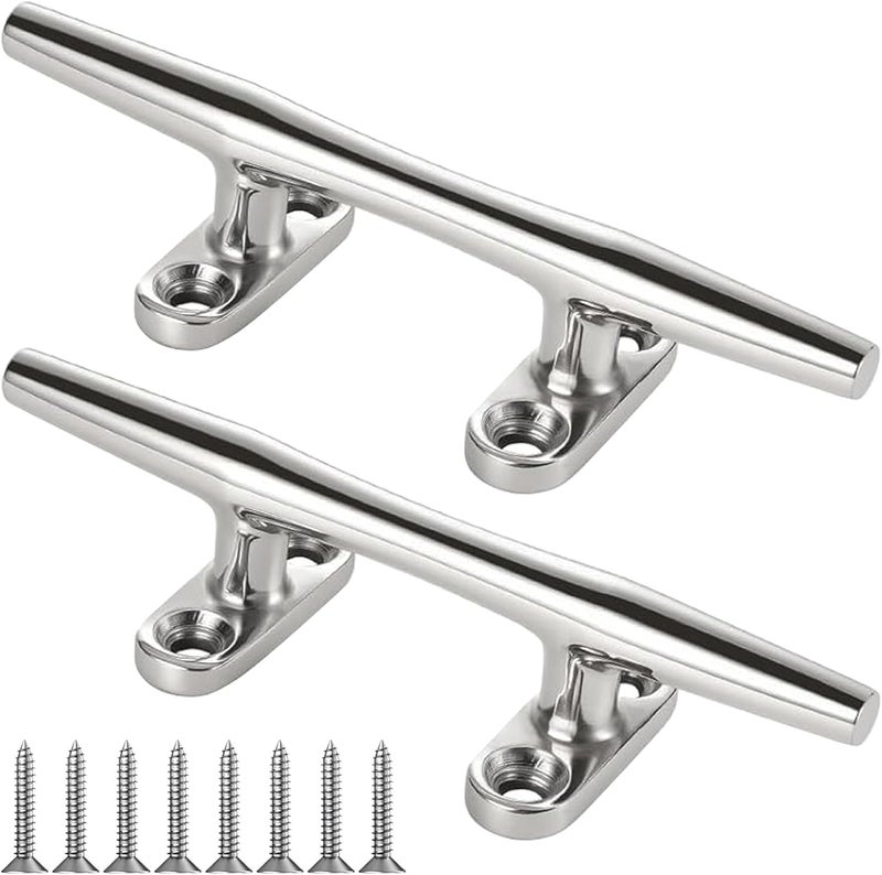 MEMUME Store Stainless Steel Boat Dock Cleats 4"/5"/6"/8"/10" Open Base, Marine Grade 316 SS, Rope Cleat, Tie Down, Mooring Accessories with Screws for Boat, Pontoon, Yacht, Deck - Image 1